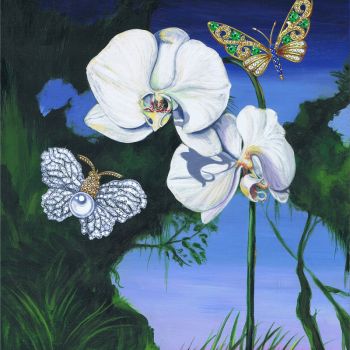 White Orchid and Butterflies
